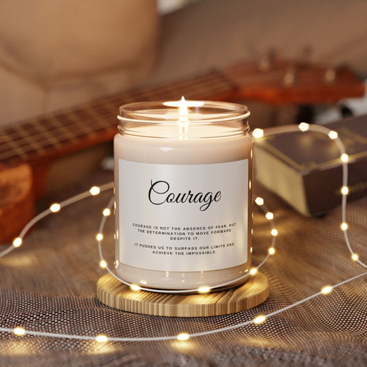 Aromatherapy candle featuring Courage design