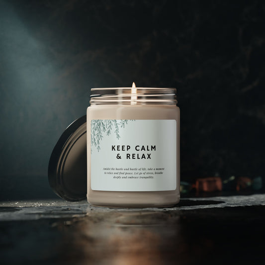 Aromatherapy candle with Keep Calm & Relax message