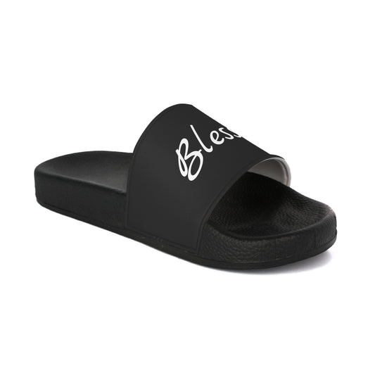 Black Mens Slide Sandals Blessed Design