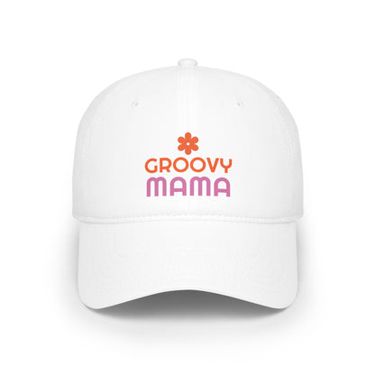 "Groovy Mama" white cap with adjustable fit