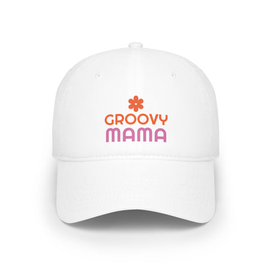 "Groovy Mama" white cap with adjustable fit