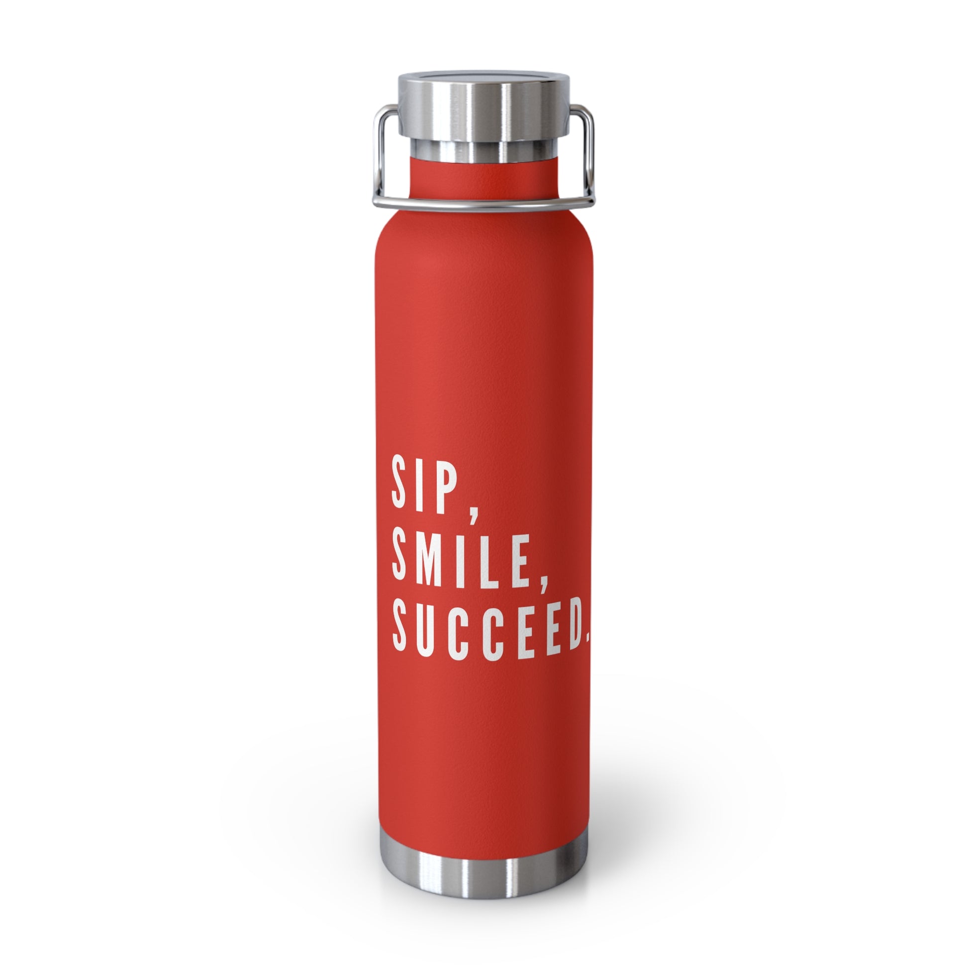 Reusable water bottle with Sip-Smile-Succeed design