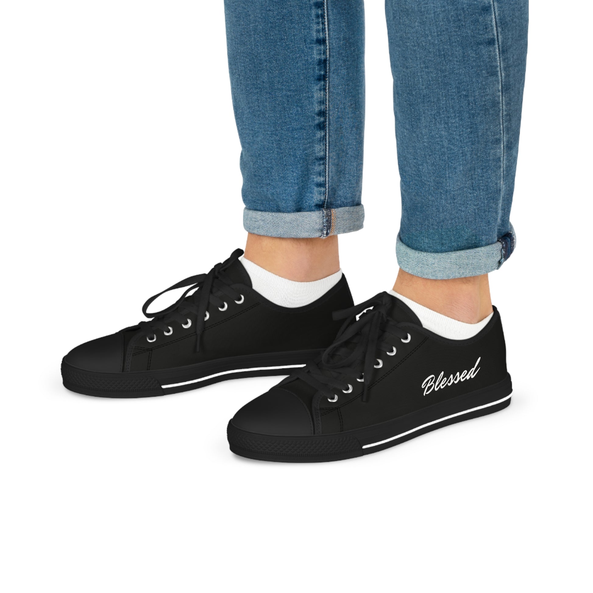 Stylish Black Low Tops with Blessed Message