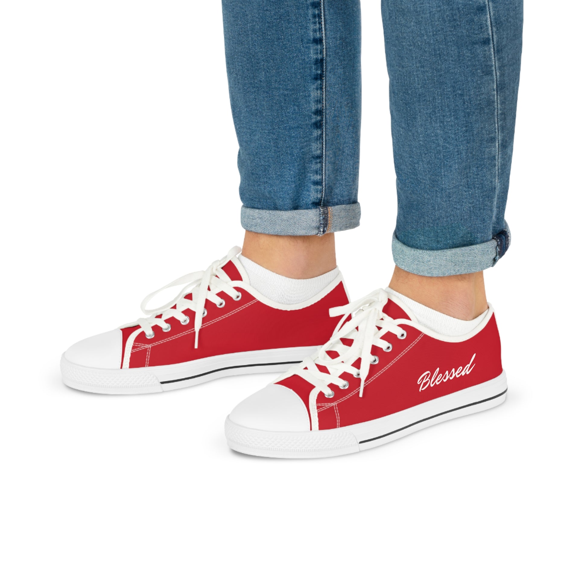 Stylish Red Low Tops with Blessed Message