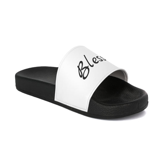 White Mens Slide Sandals Blessed Design