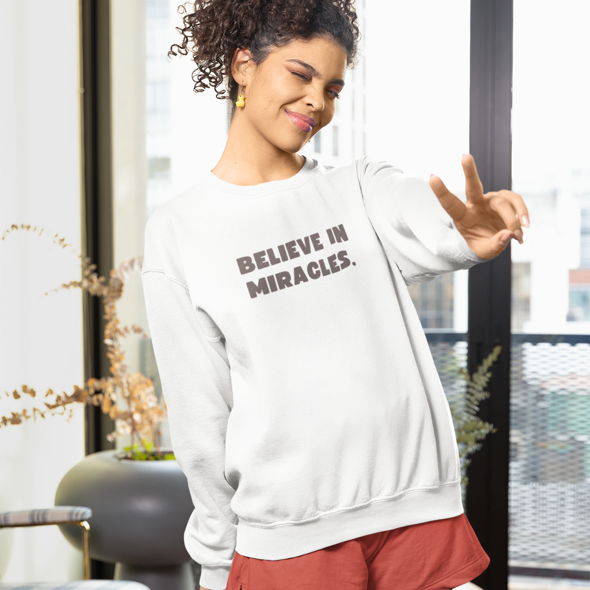 White believe in Miracles sweatshirt design