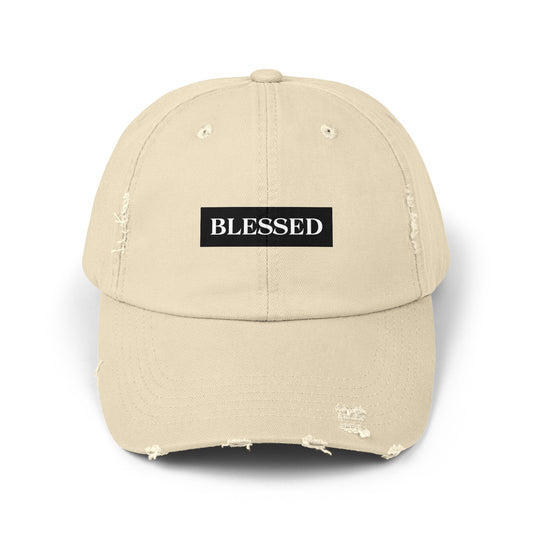 Cap with Blessed text in white embroidery